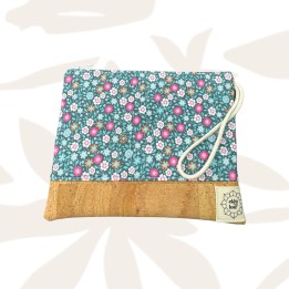 Pochette mini/bolso mano plano. Flores azul.