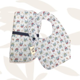 Pack babero + toalla de lactancia. Gallinas.